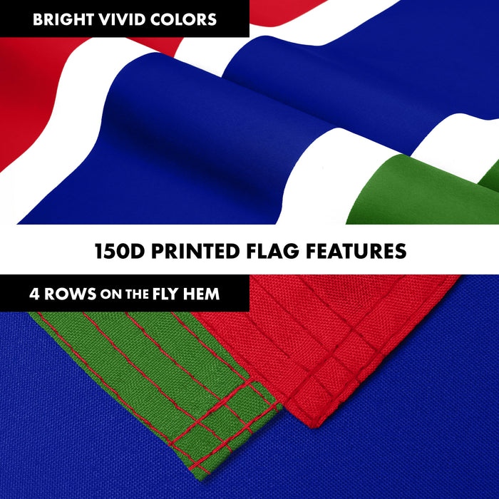 G128 Combo Pack: 6 Ft Tangle Free Aluminum Spinning Flagpole (Silver) & Gambia Gambian Flag  3x5 Ft LiteWeave Pro Series Printed 150D Polyester | Pole with Flag Included