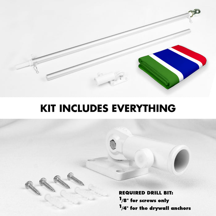 G128 Combo Pack: 6 Ft Tangle Free Aluminum Spinning Flagpole (Silver) & Gambia Gambian Flag  3x5 Ft LiteWeave Pro Series Printed 150D Polyester | Pole with Flag Included