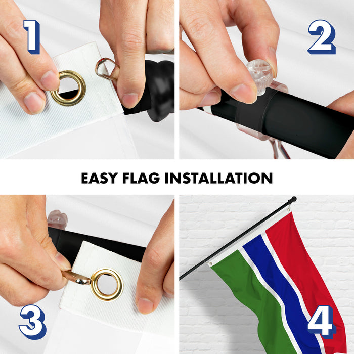 G128 Combo Pack: 6 Ft Tangle Free Aluminum Spinning Flagpole (Black) & Gambia Gambian Flag  3x5 Ft LiteWeave Pro Series Printed 150D Polyester | Pole with Flag Included