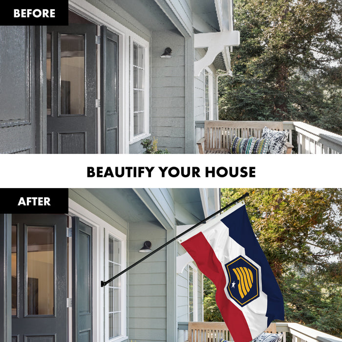 G128 Combo Pack: 6 Ft Tangle Free Aluminum Spinning Flagpole (Black) & Utah 2023 New Version UT  3x5 Ft, LiteWeave Pro Series Printed 150D Polyester | Pole with Flag Included