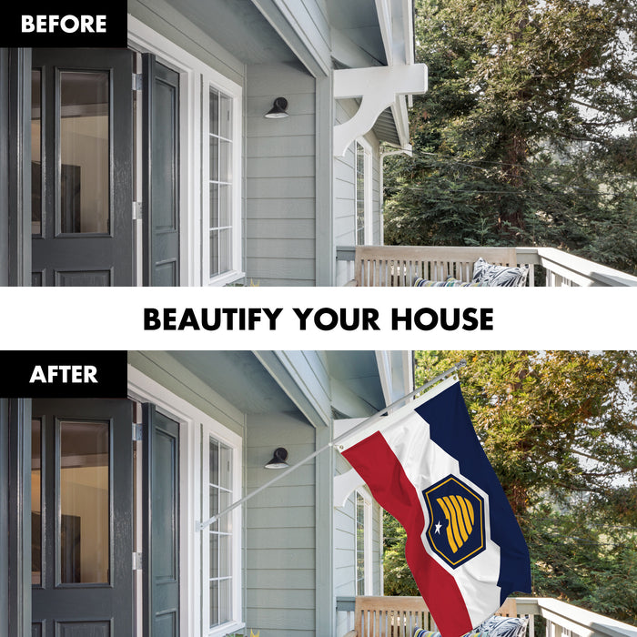 G128 Combo Pack: 6 Ft Tangle Free Aluminum Spinning Flagpole (Silver) & Utah 2023 New Version UT  3x5 Ft, LiteWeave Pro Series Printed 150D Polyester | Pole with Flag Included