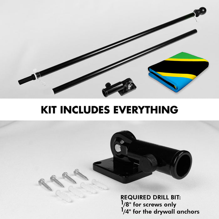 G128 Combo Pack: 6 Ft Tangle Free Aluminum Spinning Flagpole (Black) & Tanzania Tanzanian Flag  3x5 Ft, LiteWeave Pro Series Printed 150D Polyester | Pole with Flag Included