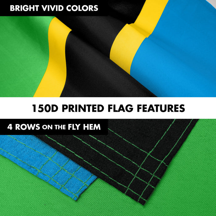 G128 Combo Pack: 6 Ft Tangle Free Aluminum Spinning Flagpole (White) & Tanzania Tanzanian Flag  3x5 Ft, LiteWeave Pro Series Printed 150D Polyester | Pole with Flag Included