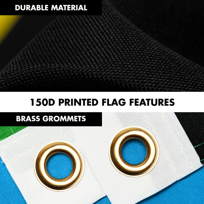 G128 Combo Pack: 6 Ft Tangle Free Aluminum Spinning Flagpole (Black) & Tanzania Tanzanian Flag  3x5 Ft, LiteWeave Pro Series Printed 150D Polyester | Pole with Flag Included