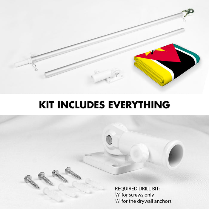 G128 Combo Pack: 6 Ft Tangle Free Aluminum Spinning Flagpole (Silver) & Mozambique Mozambican Flag  3x5 Ft LiteWeave Pro Series Printed 150D Polyester | Pole with Flag Included