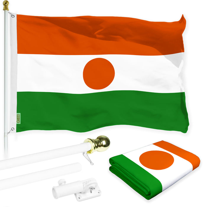 G128 Combo Pack: 6 Ft Tangle Free Aluminum Spinning Flagpole (White) & Niger Nigerien Flag  3x5 Ft LiteWeave Pro Series Printed 150D Polyester | Pole with Flag Included