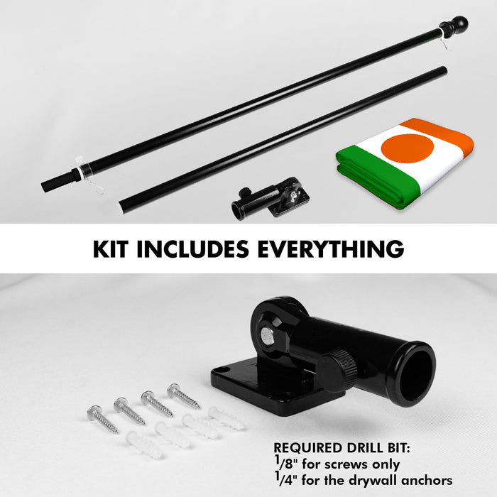 G128 Combo Pack: 6 Ft Tangle Free Aluminum Spinning Flagpole (Black) & Niger Nigerien Flag  3x5 Ft LiteWeave Pro Series Printed 150D Polyester | Pole with Flag Included