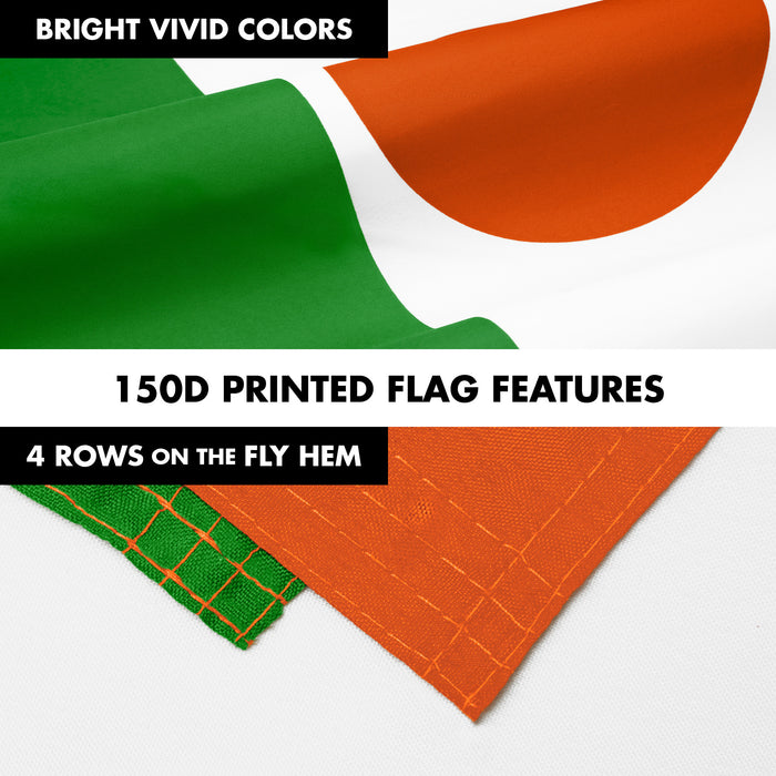 G128 Combo Pack: 6 Ft Tangle Free Aluminum Spinning Flagpole (White) & Niger Nigerien Flag  3x5 Ft LiteWeave Pro Series Printed 150D Polyester | Pole with Flag Included