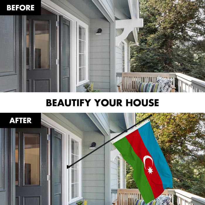G128 Combo Pack: 6 Ft Tangle Free Aluminum Spinning Flagpole (Black) & Azerbaijan Azerbaijanis Azeris Flag  3x5 Ft LiteWeave Pro Series Printed 150D Polyester | Pole with Flag Included