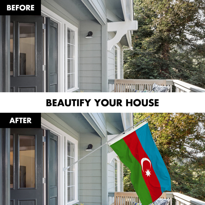 G128 Combo Pack: 6 Ft Tangle Free Aluminum Spinning Flagpole (Silver) & Azerbaijan Azerbaijanis Azeris Flag  3x5 Ft LiteWeave Pro Series Printed 150D Polyester | Pole with Flag Included