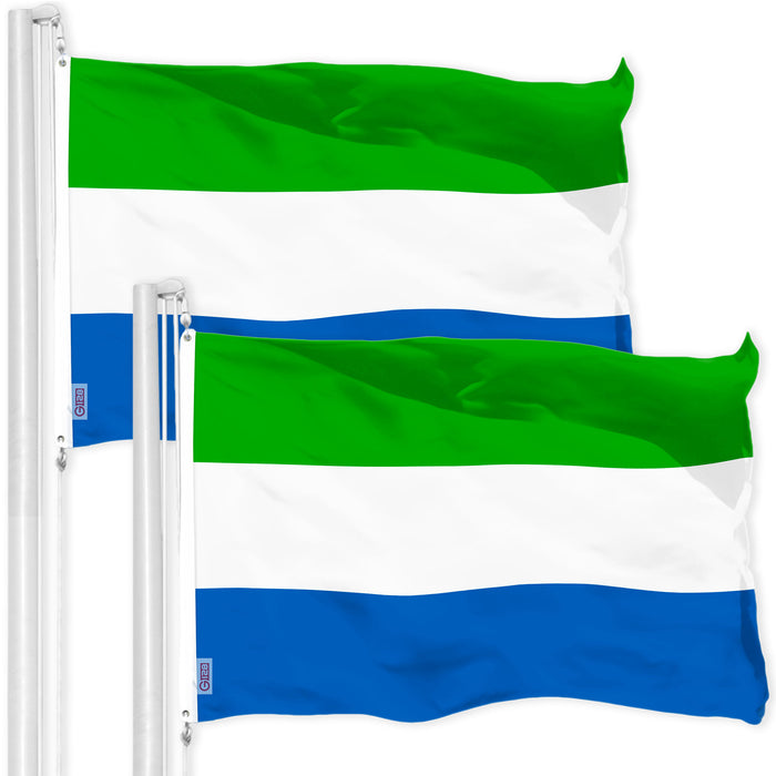 G128 2 Pack: Sierra Leone Sierra Leonean Flag | 3x5 Ft | LiteWeave Pro Series Printed 150D Polyester | Country Flag, Vibrant Colors, Brass Grommets, Thicker and More Durable Than 100D 75D Polyester