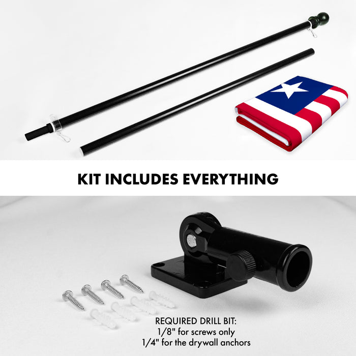 G128 Combo Pack: 6 Ft Tangle Free Aluminum Spinning Flagpole (Black) & Liberia Liberian Flag  3x5 Ft LiteWeave Pro Series Printed 150D Polyester | Pole with Flag Included