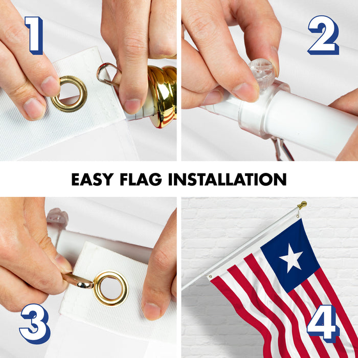G128 Combo Pack: 6 Ft Tangle Free Aluminum Spinning Flagpole (White) & Liberia Liberian Flag  3x5 Ft LiteWeave Pro Series Printed 150D Polyester | Pole with Flag Included