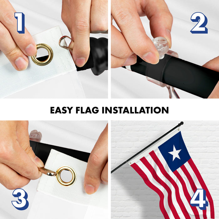 G128 Combo Pack: 6 Ft Tangle Free Aluminum Spinning Flagpole (Black) & Liberia Liberian Flag  3x5 Ft LiteWeave Pro Series Printed 150D Polyester | Pole with Flag Included