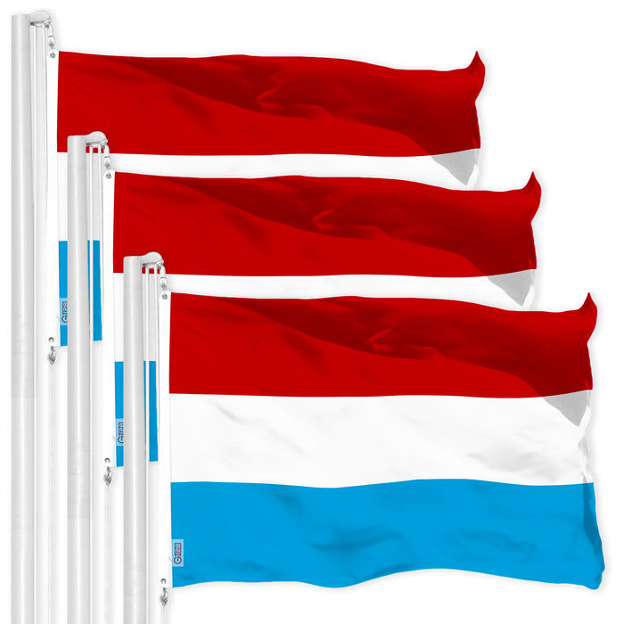 G128 3 Pack: Luxembourg Luxembourgers Flag | 3x5 Ft | LiteWeave Pro Series Printed 150D Polyester | Country Flag, Vibrant Colors, Brass Grommets, Thicker and More Durable Than 100D 75D Polyester