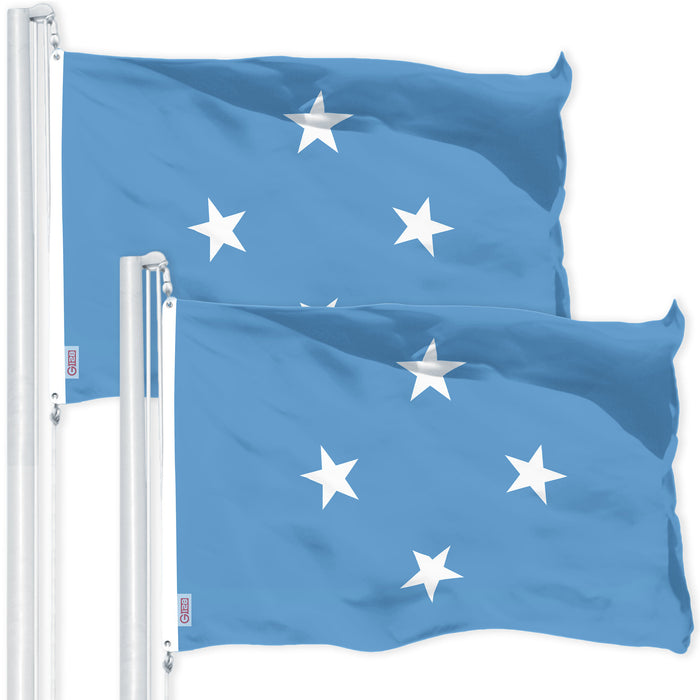 G128 2 Pack: Micronesia Micronesian Flag | 3x5 Ft | LiteWeave Pro Printed 150D Polyester | Country Flag, Indoor/Outdoor, Vibrant Colors, Brass Grommets, Thicker and More Durable Than 100D 75D Poly