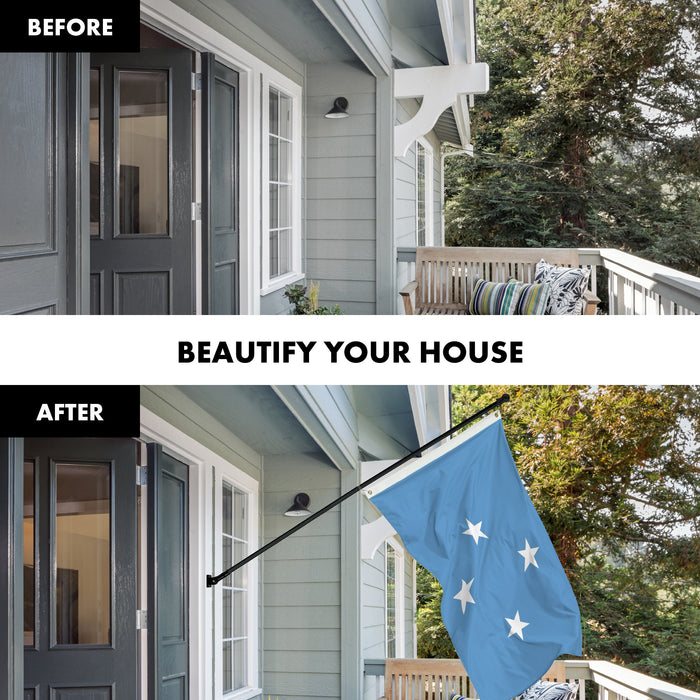 G128 Combo Pack: 6 Ft Tangle Free Aluminum Spinning Flagpole (Black) & Micronesia Micronesian Flag  3x5 Ft LiteWeave Pro Series Printed 150D Polyester | Pole with Flag Included
