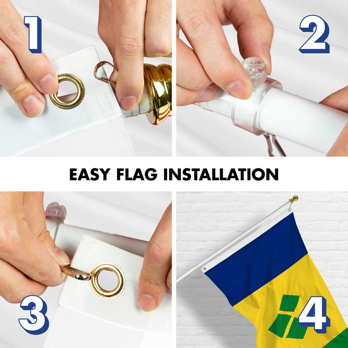 G128 Combo Pack: 6 Ft Tangle Free Aluminum Spinning Flagpole (White) & Saint Vincent and the Grenadines Vincentian Flag  3x5 Ft LiteWeave Pro Series Printed 150D Polyester | Pole with Flag Included