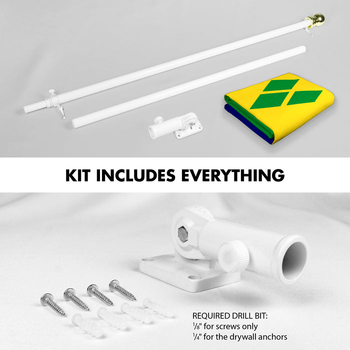 G128 Combo Pack: 6 Ft Tangle Free Aluminum Spinning Flagpole (White) & Saint Vincent and the Grenadines Vincentian Flag  3x5 Ft LiteWeave Pro Series Printed 150D Polyester | Pole with Flag Included