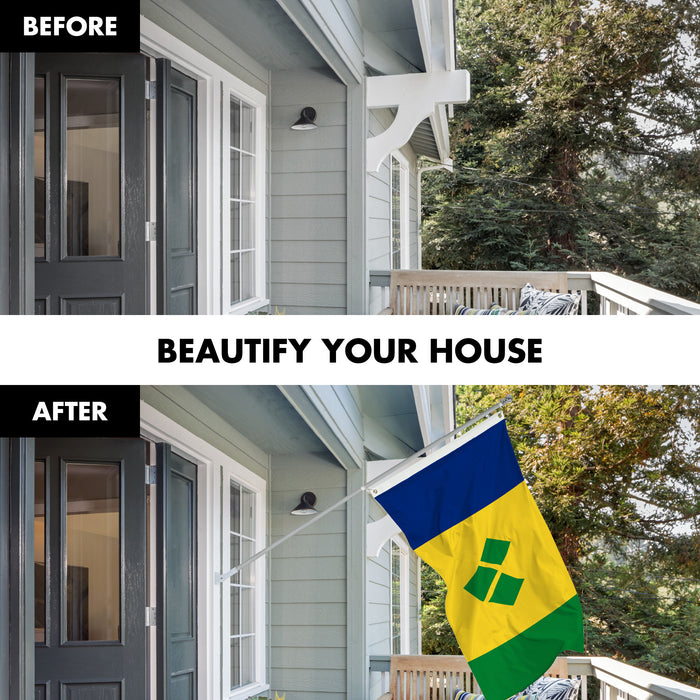 G128 Combo Pack: 6 Ft Tangle Free Aluminum Spinning Flagpole (Silver) & Saint Vincent and the Grenadines Vincentian Flag  3x5 Ft LiteWeave Pro Series Printed 150D Polyester | Pole with Flag Included