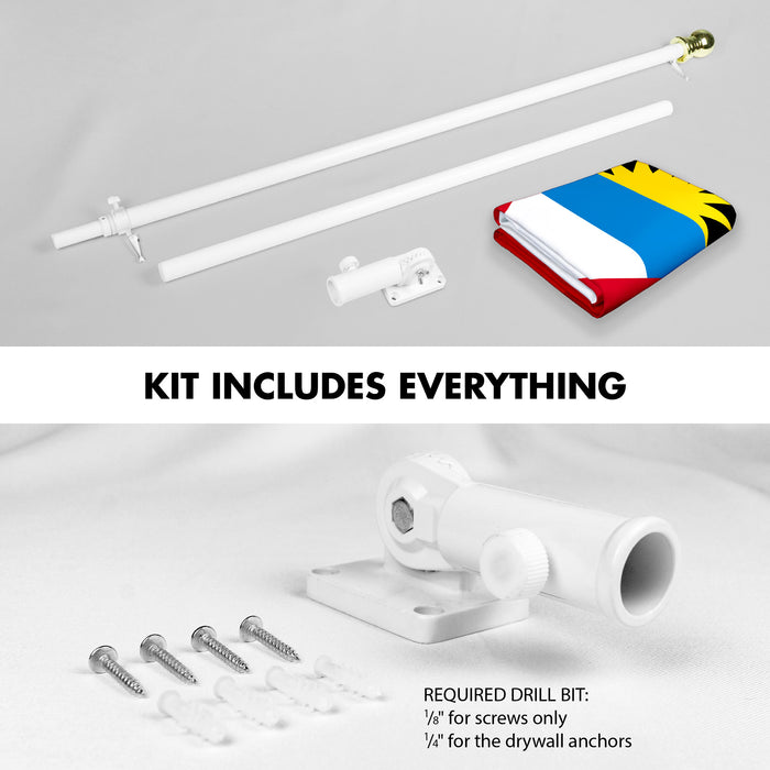 G128 Combo Pack: 6 Ft Tangle Free Aluminum Spinning Flagpole (White) & Antigua and Barbuda Antiguan and Barbudan Flag  3x5 Ft LiteWeave Pro Series Printed 150D Polyester | Pole with Flag Included
