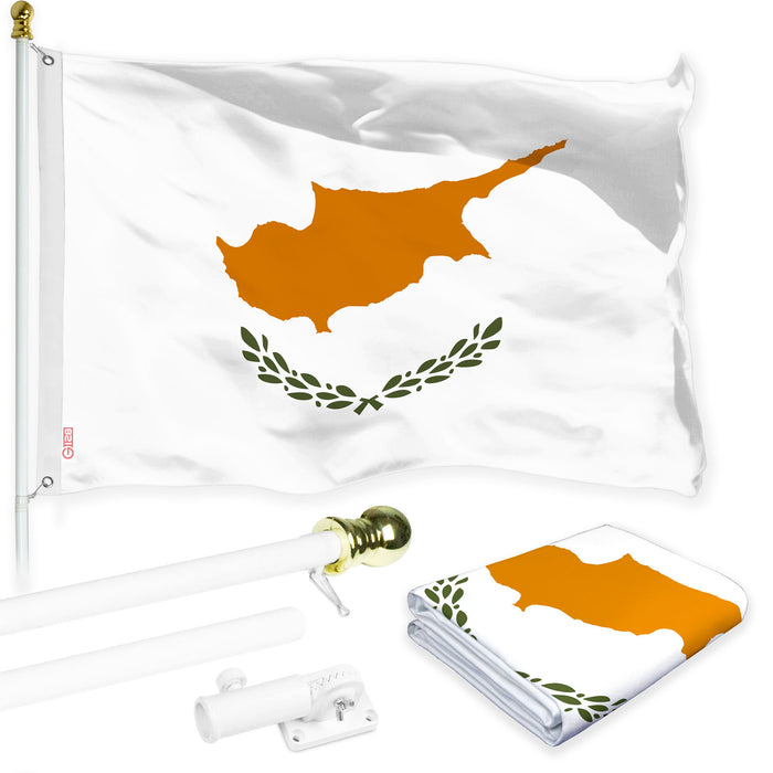 G128 Combo Pack: 6 Ft Tangle Free Aluminum Spinning Flagpole (White) & Cyprus Cypriot Flag  3x5 Ft LiteWeave Pro Series Printed 150D Polyester | Pole with Flag Included