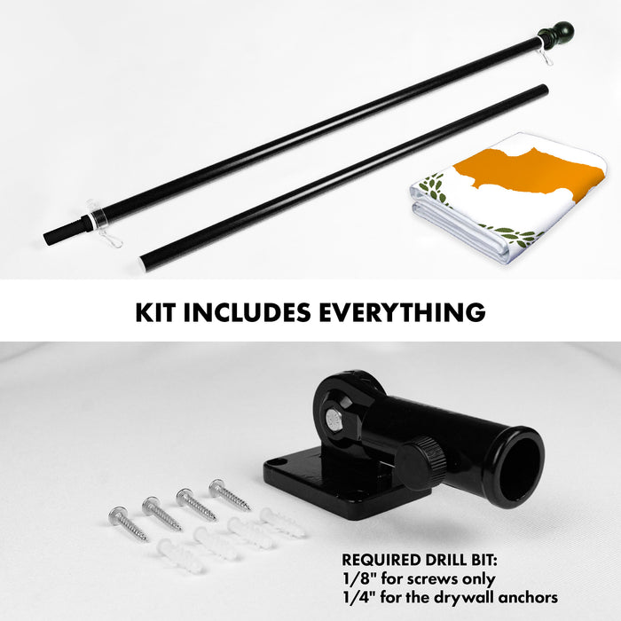 G128 Combo Pack: 6 Ft Tangle Free Aluminum Spinning Flagpole (Black) & Cyprus Cypriot Flag  3x5 Ft LiteWeave Pro Series Printed 150D Polyester | Pole with Flag Included