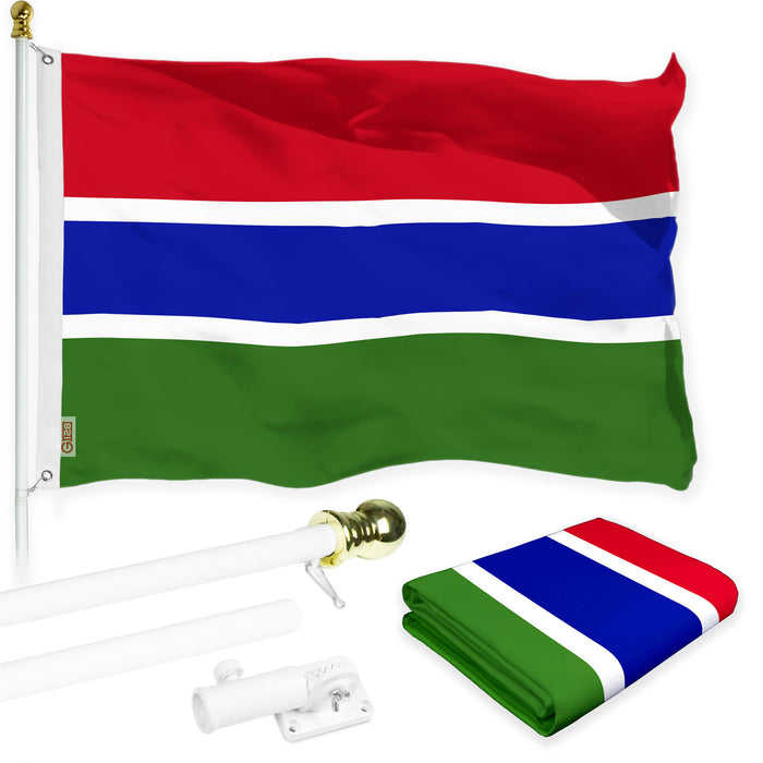 G128 Combo Pack: 6 Ft Tangle Free Aluminum Spinning Flagpole (White) & Gambia Gambian Flag  3x5 Ft LiteWeave Pro Series Printed 150D Polyester | Pole with Flag Included