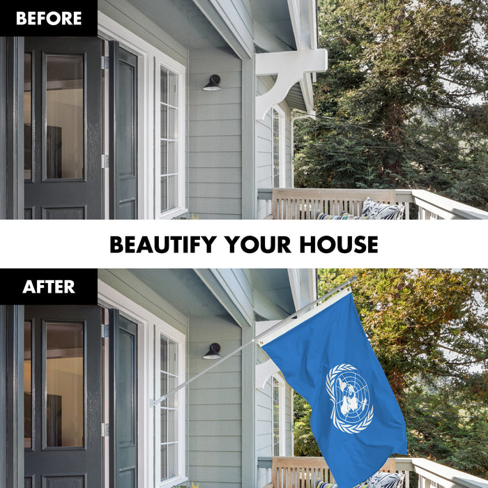 G128 Combo Pack: 6 Ft Tangle Free Aluminum Spinning Flagpole (Silver) & United Nations Flag 3x5 Ft, LiteWeave Pro Series Printed 150D Polyester | Pole with Flag Included