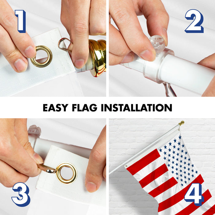 G128 Combo Pack: 6 Ft Tangle Free Aluminum Spinning Flagpole (White) & Civil Peace USA Flag 3x5 Ft, LiteWeave Pro Series Printed 150D Polyester | Pole with Flag Included