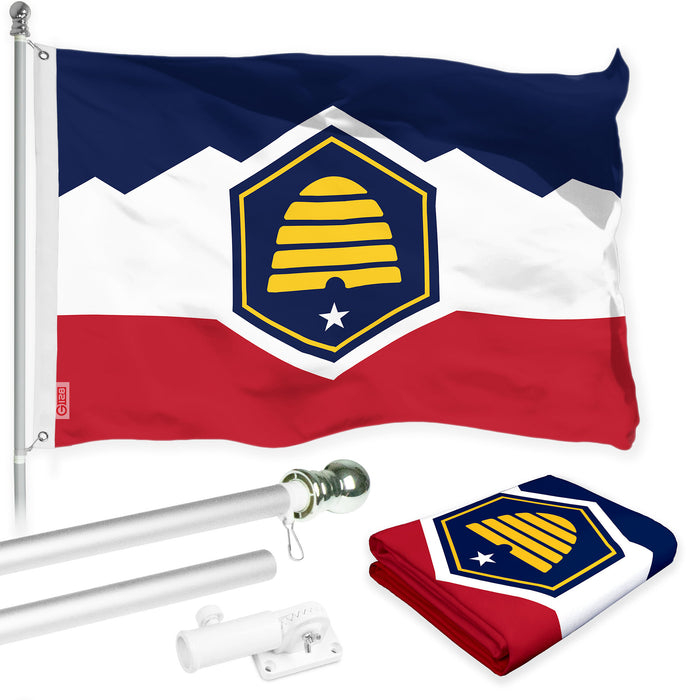 G128 Combo Pack: 6 Ft Tangle Free Aluminum Spinning Flagpole (Silver) & Utah 2023 New Version UT  3x5 Ft, LiteWeave Pro Series Printed 150D Polyester | Pole with Flag Included