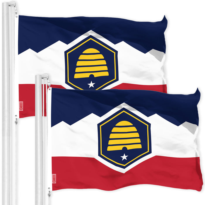 G128 2 Pack: Utah 2023 New Version UT  | 3x5 Ft | LiteWeave Pro Series Printed 150D Polyester | Indoor/Outdoor, Vibrant Colors, Brass Grommets, Thicker and More Durable Than 100D 75D Poly