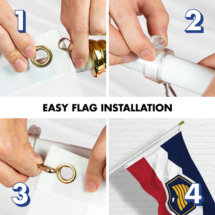 G128 Combo Pack: 6 Ft Tangle Free Aluminum Spinning Flagpole (White) & Utah 2023 New Version UT  3x5 Ft, LiteWeave Pro Series Printed 150D Polyester | Pole with Flag Included