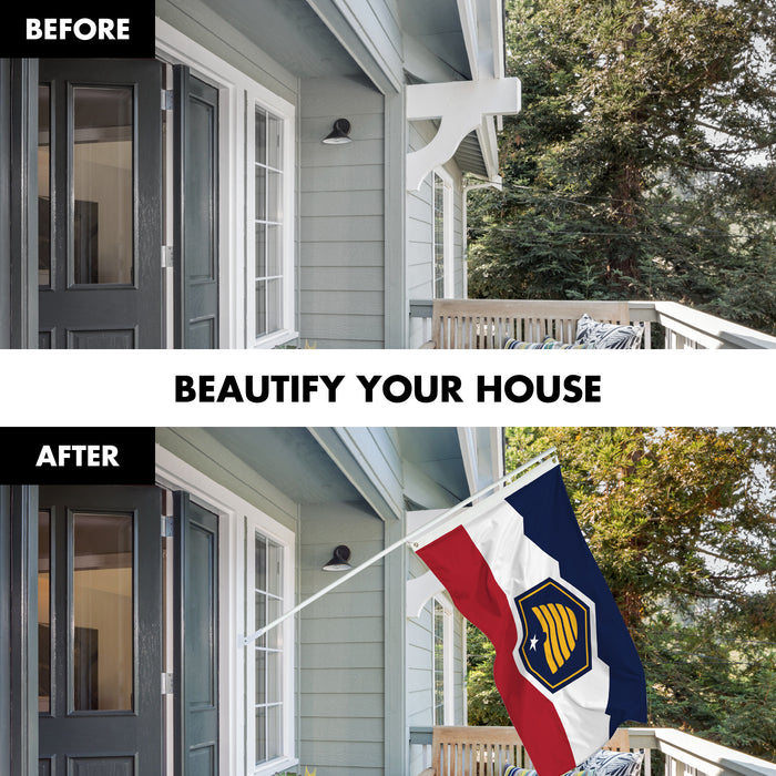 G128 Combo Pack: 6 Ft Tangle Free Aluminum Spinning Flagpole (White) & Utah 2023 New Version UT  3x5 Ft, LiteWeave Pro Series Printed 150D Polyester | Pole with Flag Included