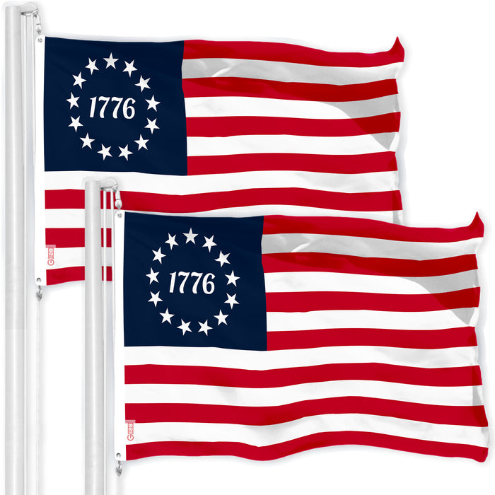 G128 2 Pack: Betsy Ross 1776 Flag | 3x5 Ft | LiteWeave Pro Printed 150D Polyester | Historical Flag, Indoor/Outdoor, Vibrant Colors, Brass Grommets, Thicker and More Durable Than 100D 75D Polyester
