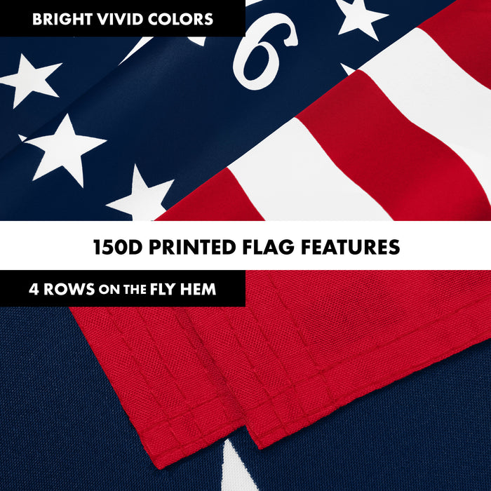 G128 Combo Pack: 6 Ft Tangle Free Aluminum Spinning Flagpole (White) & Betsy Ross 1776 Flag 3x5 Ft, LiteWeave Pro Series Printed 150D Polyester | Pole with Flag Included