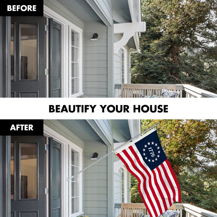 G128 Combo Pack: 6 Ft Tangle Free Aluminum Spinning Flagpole (Silver) & Betsy Ross 1776 Flag 3x5 Ft, LiteWeave Pro Series Printed 150D Polyester | Pole with Flag Included