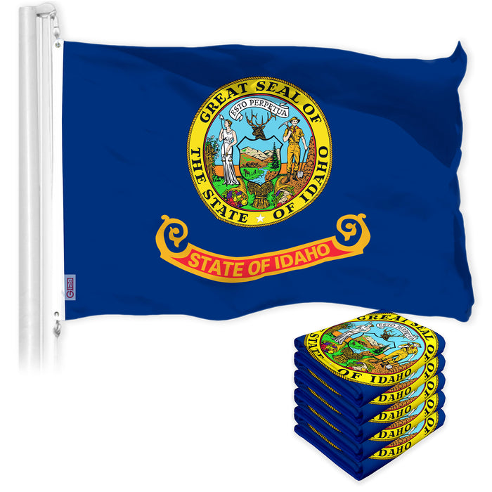 G128 5 Pack: Idaho ID State Flag | 3x5 Ft | LiteWeave Pro Series Printed 150D Polyester | Indoor/Outdoor, Vibrant Colors, Brass Grommets, Thicker and More Durable Than 100D 75D Polyester