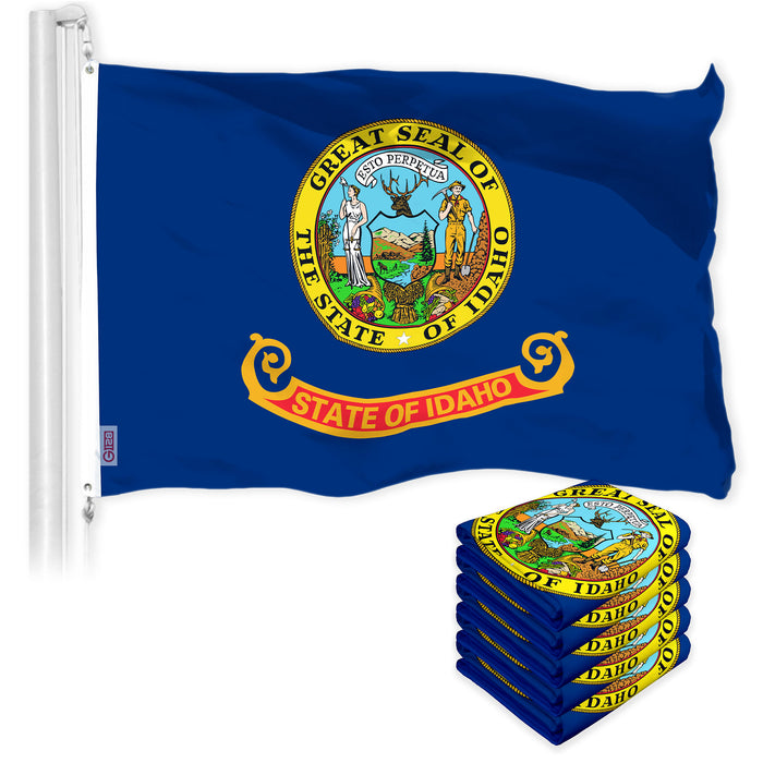 G128 5 Pack: Idaho ID  | 3x5 Ft | LiteWeave Pro Series Printed 150D Polyester | Indoor/Outdoor, Vibrant Colors, Brass Grommets, Thicker and More Durable Than 100D 75D Polyester