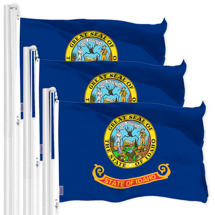 G128 3 Pack: Idaho ID State Flag | 3x5 Ft | LiteWeave Pro Series Printed 150D Polyester | Indoor/Outdoor, Vibrant Colors, Brass Grommets, Thicker and More Durable Than 100D 75D Polyester