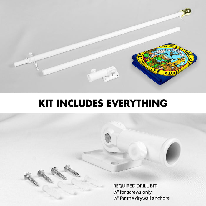 G128 Combo Pack: 6 Ft Tangle Free Aluminum Spinning Flagpole (White) & Idaho ID  3x5 Ft, LiteWeave Pro Series Printed 300D Polyester | Pole with Flag Included