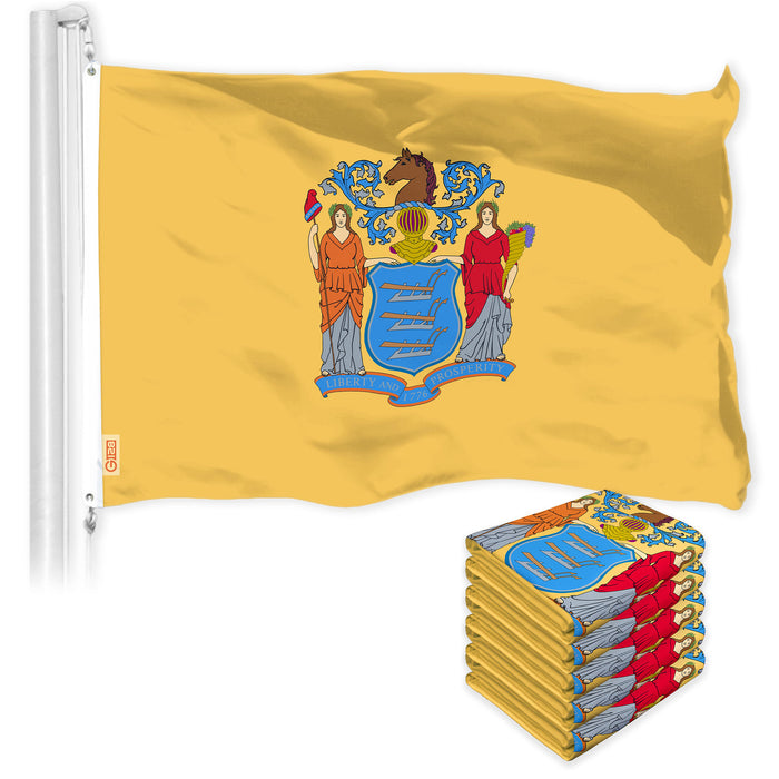 G128 5 Pack: New Jersey NJ  | 3x5 Ft | LiteWeave Pro Series Printed 150D Polyester | Indoor/Outdoor, Vibrant Colors, Brass Grommets, Thicker and More Durable Than 100D 75D Polyester