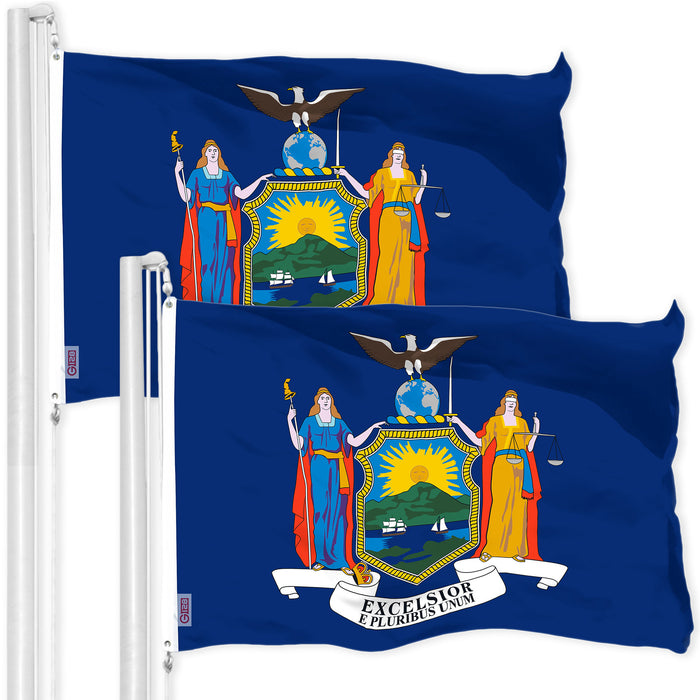 G128 2 Pack: New York NY State Flag | 3x5 Ft | LiteWeave Pro Series Printed 300D Polyester | Indoor/Outdoor, Vibrant Colors, Brass Grommets, Thicker and More Durable Than 100D 75D Polyester