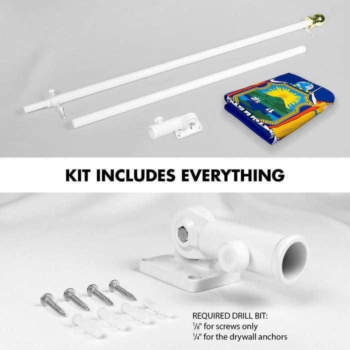 G128 Combo Pack: 6 Ft Tangle Free Aluminum Spinning Flagpole (White) & New York NY  3x5 Ft, LiteWeave Pro Series Printed 300D Polyester | Pole with Flag Included