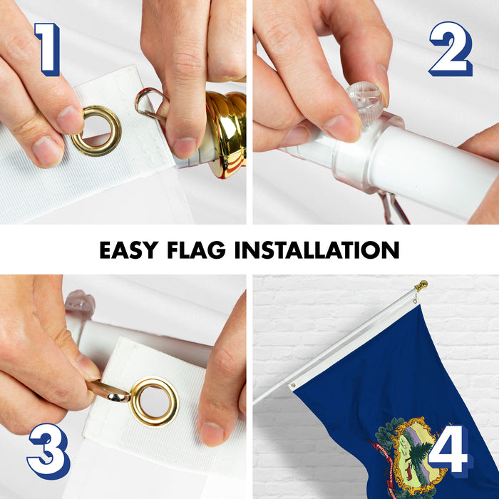 G128 Combo Pack: 6 Ft Tangle Free Aluminum Spinning Flagpole (White) & Vermont VT  3x5 Ft, LiteWeave Pro Series Printed 300D Polyester | Pole with Flag Included