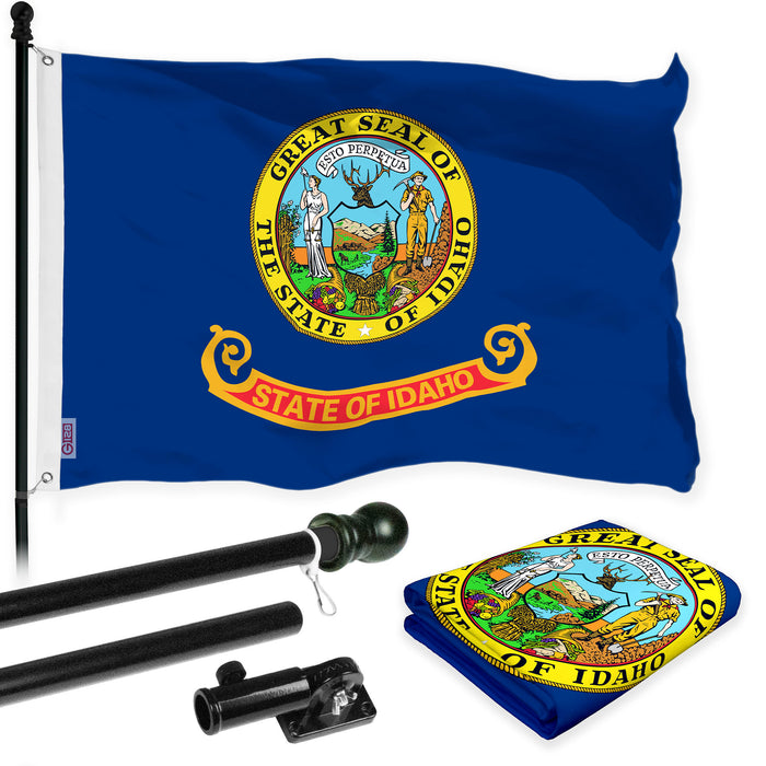 G128 Combo Pack: 6 Ft Tangle Free Aluminum Spinning Flagpole (Black) & Idaho ID  3x5 Ft, LiteWeave Pro Series Printed 300D Polyester | Pole with Flag Included