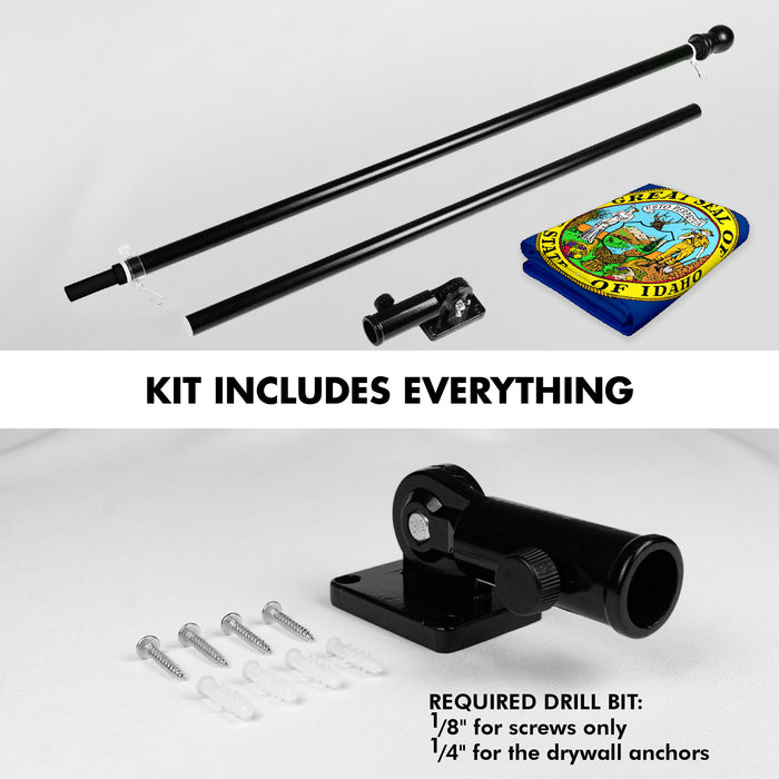 G128 Combo Pack: 6 Ft Tangle Free Aluminum Spinning Flagpole (Black) & Idaho ID  3x5 Ft, LiteWeave Pro Series Printed 300D Polyester | Pole with Flag Included