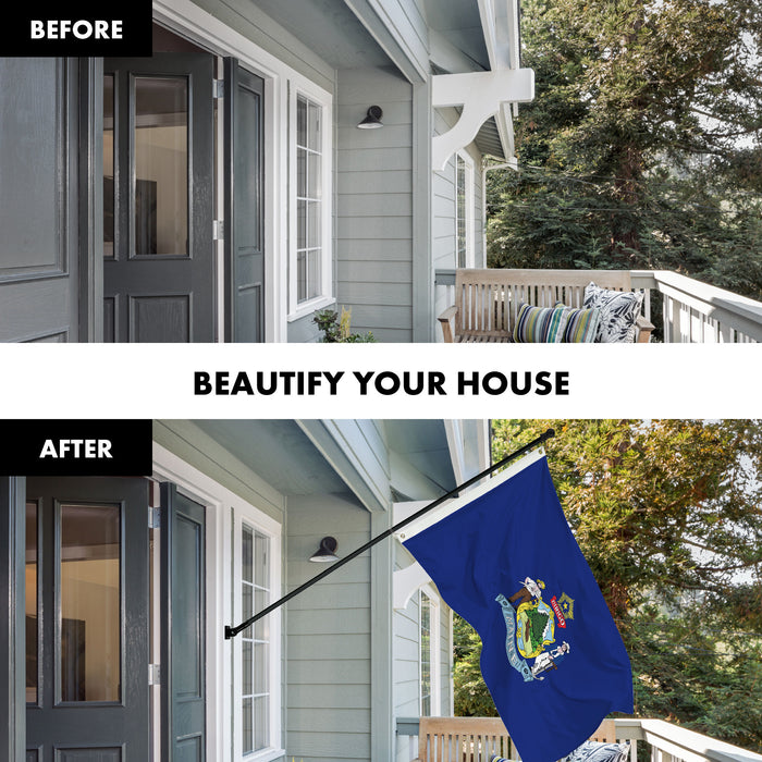 G128 Combo Pack: 6 Ft Tangle Free Aluminum Spinning Flagpole (Black) & Maine ME  3x5 Ft, LiteWeave Pro Series Printed 300D Polyester | Pole with Flag Included