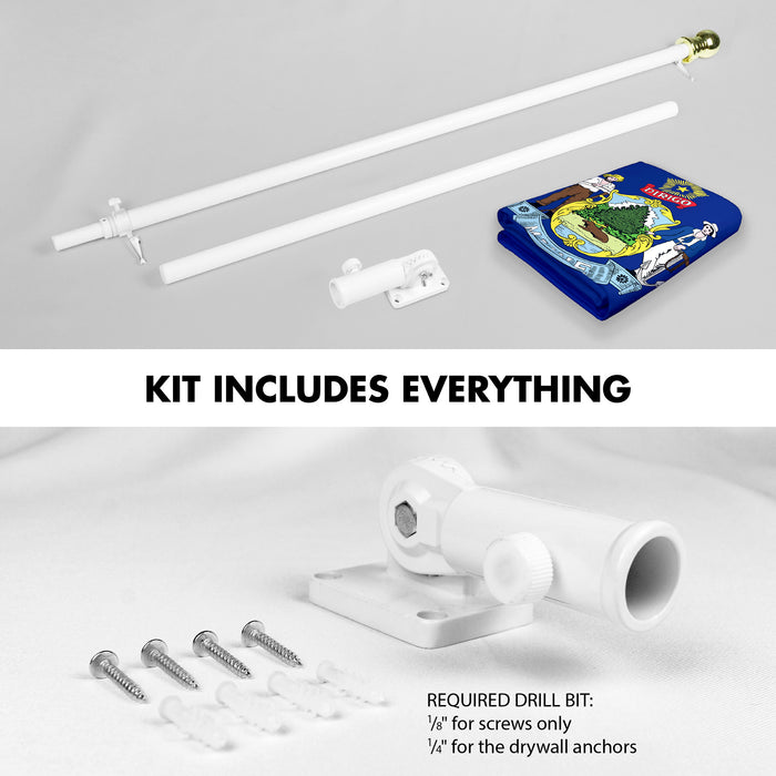 G128 Combo Pack: 6 Ft Tangle Free Aluminum Spinning Flagpole (White) & Maine ME  3x5 Ft, LiteWeave Pro Series Printed 300D Polyester | Pole with Flag Included