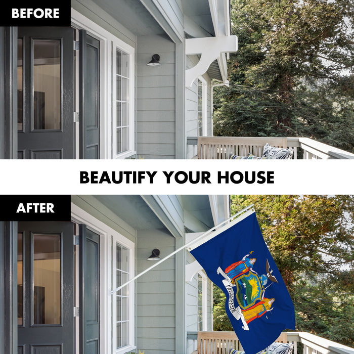 G128 Combo Pack: 6 Ft Tangle Free Aluminum Spinning Flagpole (White) & New York NY  3x5 Ft, LiteWeave Pro Series Printed 300D Polyester | Pole with Flag Included